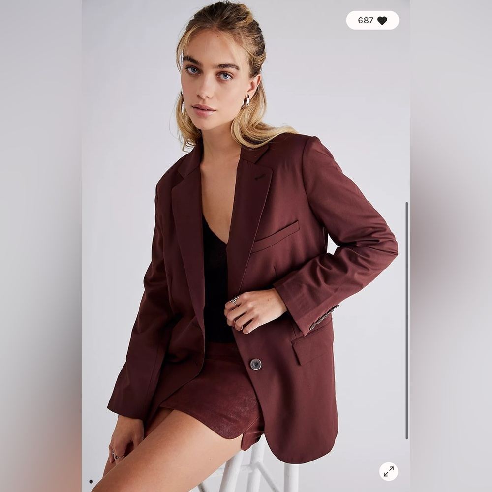 NWOT Free People • We the Free oversized Jay Blazer Small Chocolate